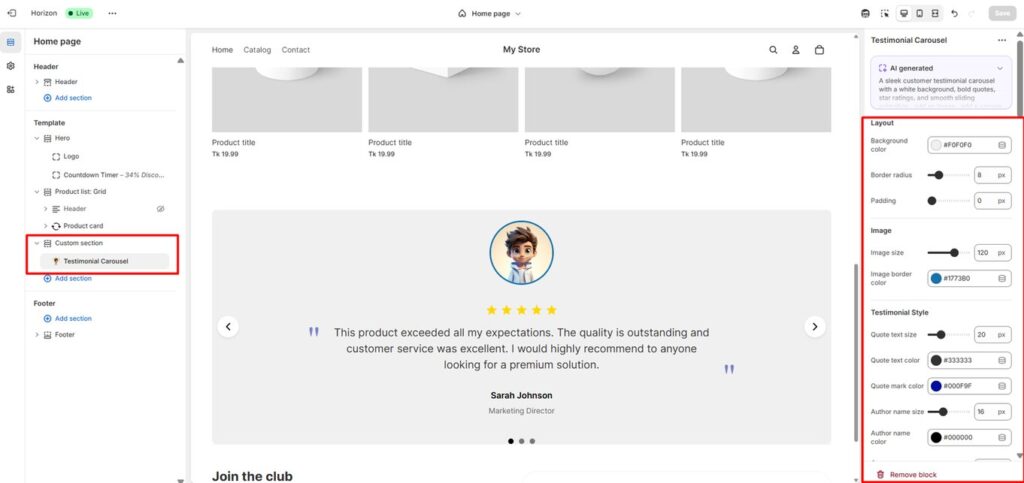 customize horizon theme shopify