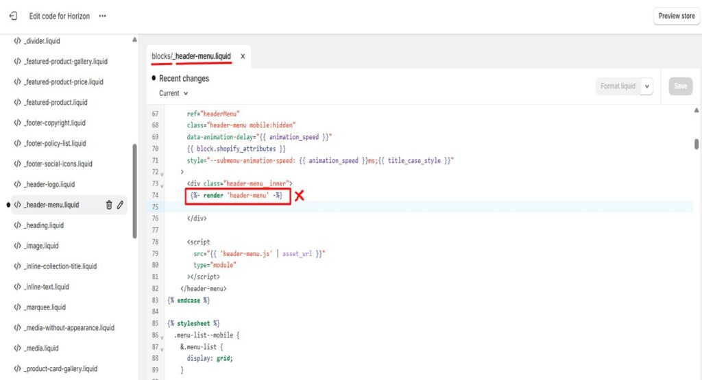 Shopify Horizon Theme dropdown menu preview on desktop