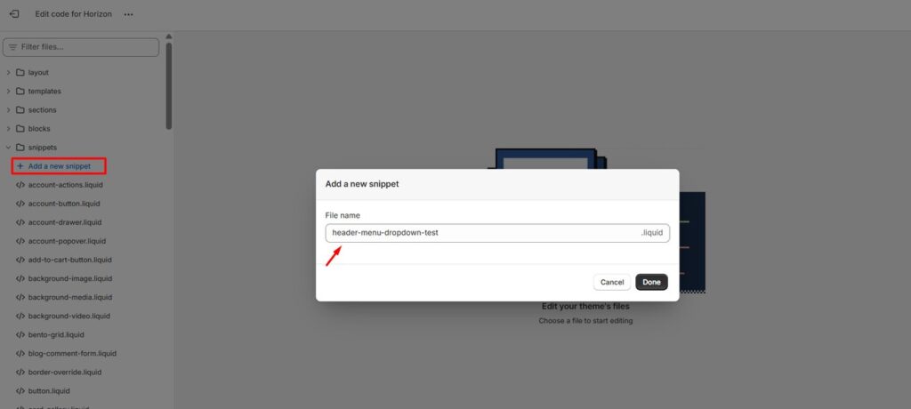 Dropdown menu preview after converting mega menu in Shopify Horizon Theme