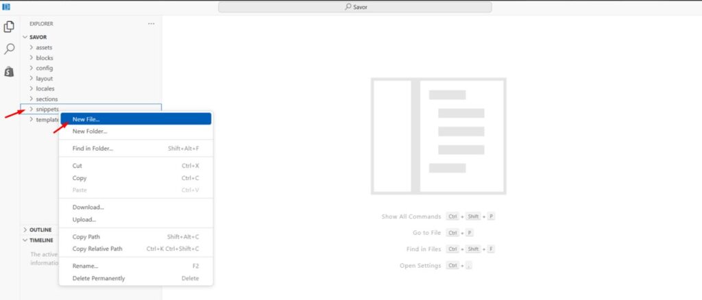 Add new snippet file in Shopify Savor theme to create dropdown menu